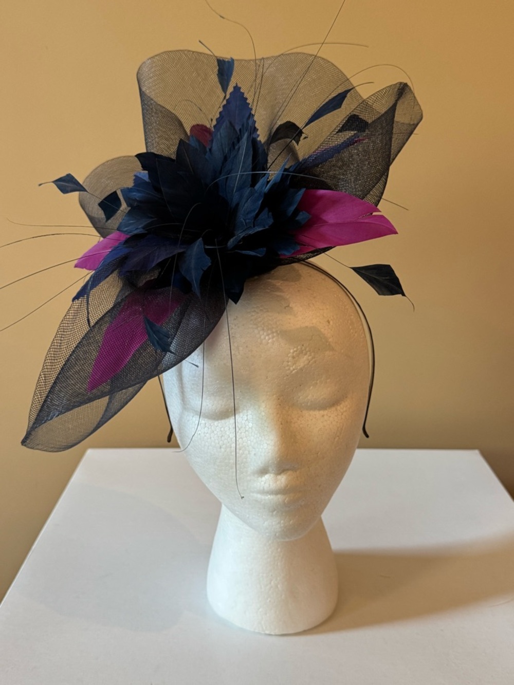The Hat Girls Kentucky Derby Fascinator – Navy & Fuchsia Statement Headpiece